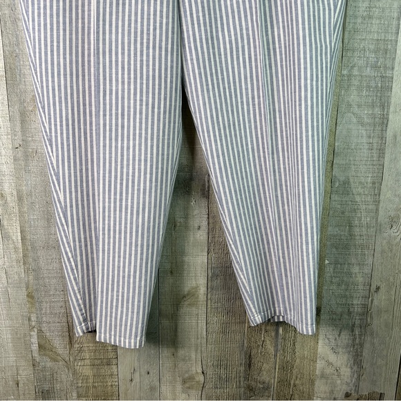 Eileen Fisher XL Blue/White Striped Cropped Pants Stretch Waistband & Pockets - Picture 4 of 10